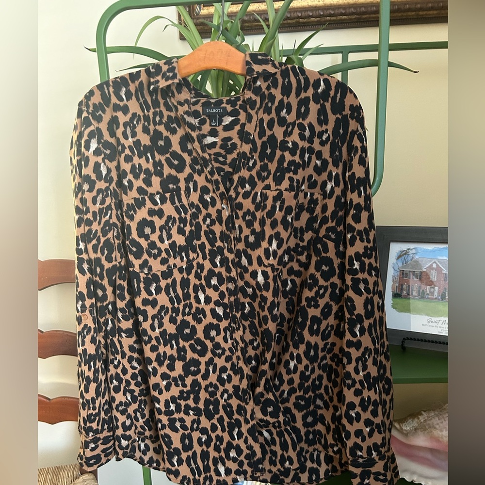 Talbots Leopard Print Blouse - Black and Brown